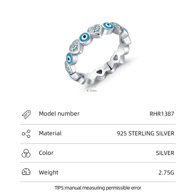 925 Sterling Silver Heart Ring Factory - Blue Evil Eye Pave Zircon Love Design Jewelry