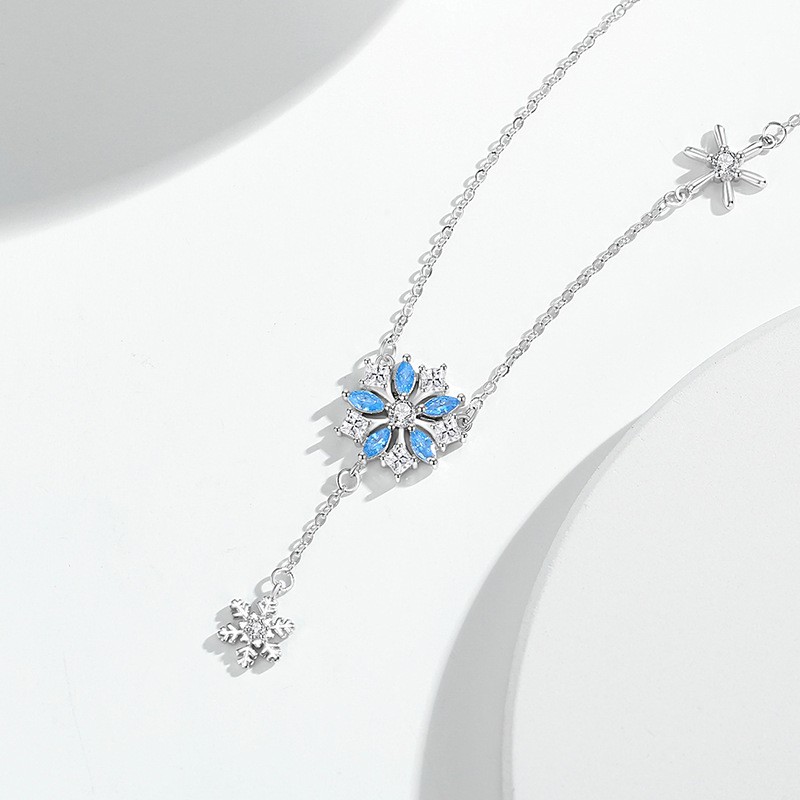 925 Sterling Silver Necklace Factory - Snow Flower Shaped Pendant Christmas Women Gift