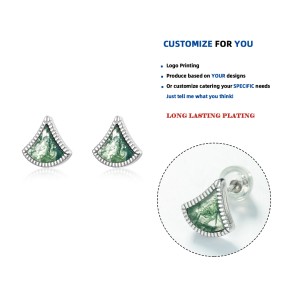 925 Sterling Silver Stud Earrings Factory - Natural Water Grass Moss Agate Fan Geometric