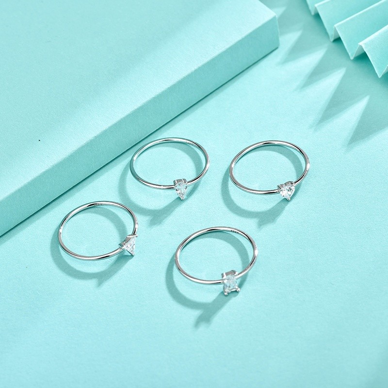 925 Sterling Silver Zirconia Rings Supplier - 4 Styles Wedding Heart Triangle Rectangle