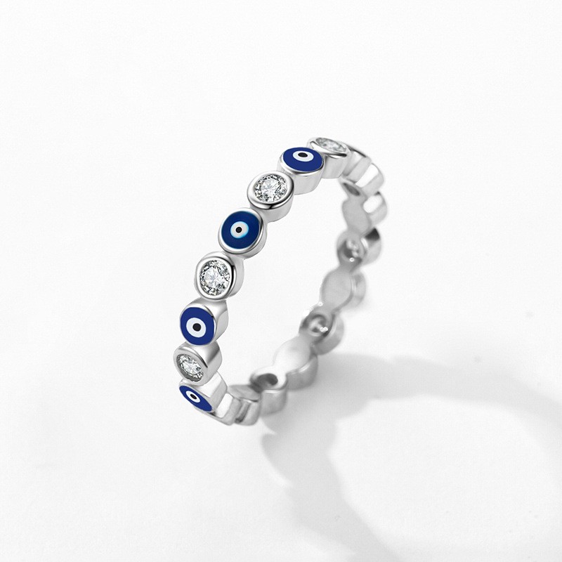 925 Sterling Silver Evil Eye Ring Manufacturer - New Arrival Pave Zircon Blue Design