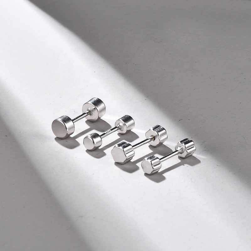 925 Sterling Silver Earrings Supplier - Gauges Screw Flat Back Disc Stud Tunnel Punk
