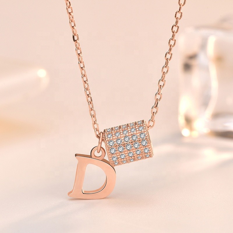 925 Sterling Silver Pendant Necklace Manufacturer - D Letter Shape Rhodium Rose Gold