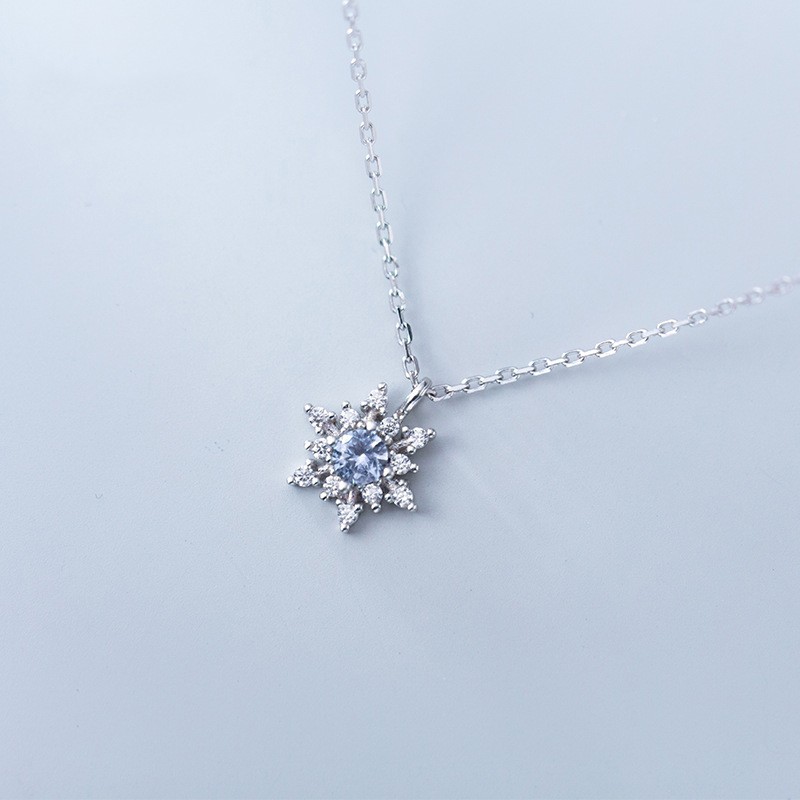 925 Sterling Silver Necklace Supplier - Christmas Charm Blue Cubic Zircon Snowflake