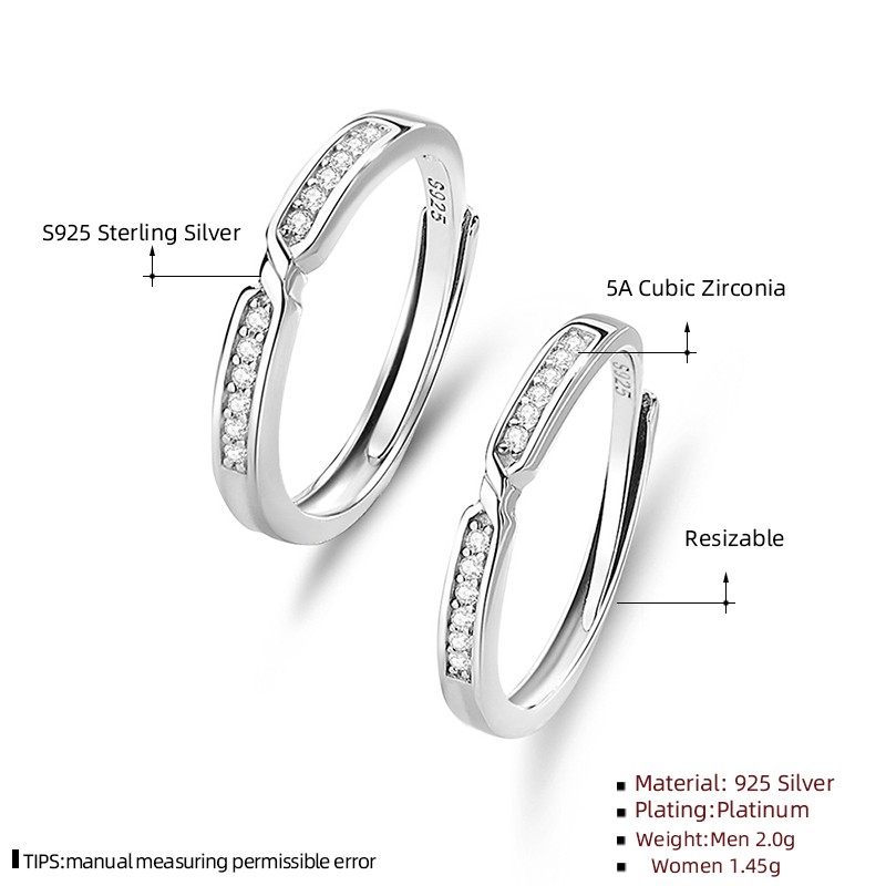 Silver Plated Couple Rings Manufacturer - Zircon Simple Design Adjustable Open Wedding