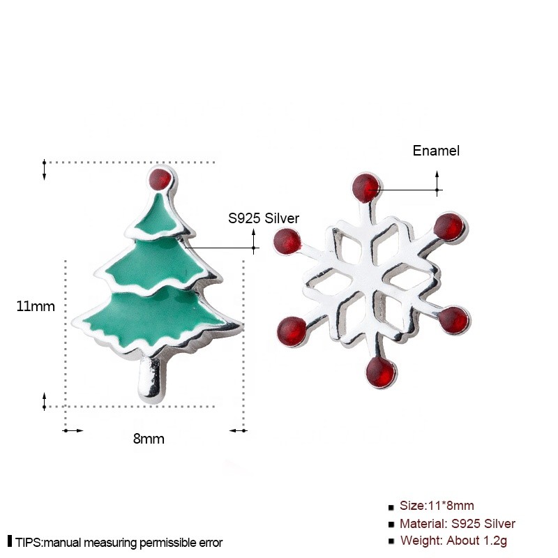 925 Sterling Silver Earrings Supplier - Asymmetric Snowflake Tree Christmas Women Gift