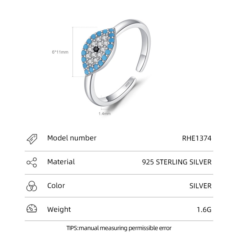 925 Sterling Silver Evil Eye Ring Supplier - Opening Ring Pave Zircon Women Jewelry