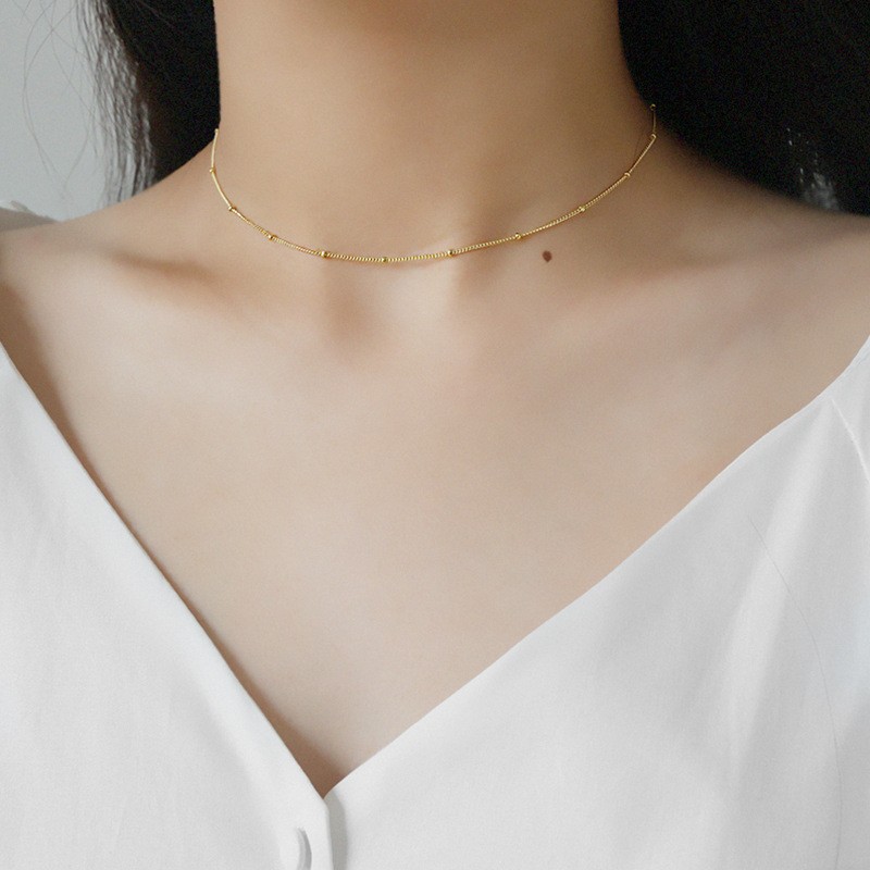 925 Sterling Silver Choker Necklace Supplier - Minimalist 18K Gold Rhodium Plated Beads