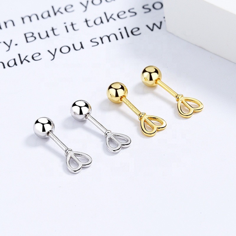 925 Sterling Silver Stud Earrings Manufacturer - Heart Shape Clockwork School Threaded