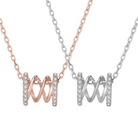 925 Silver Necklace Factory - Micro Pave CZ Waving Twist Rose Gold Filled