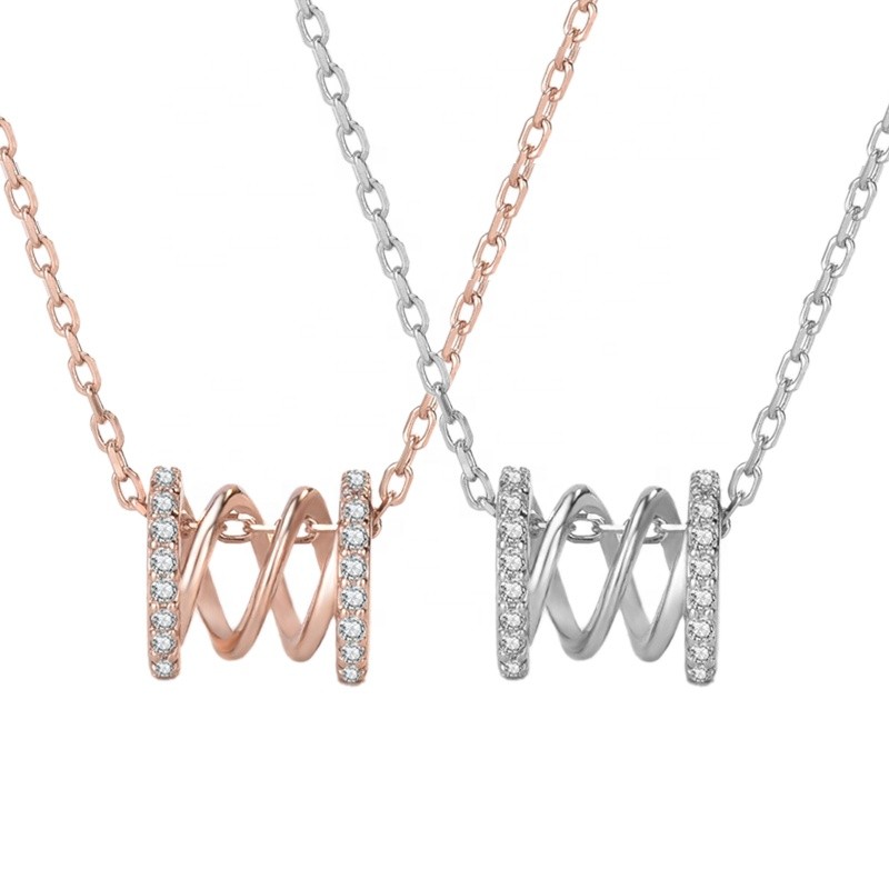 925 Silver Necklace Factory - Micro Pave CZ Waving Twist Rose Gold Filled