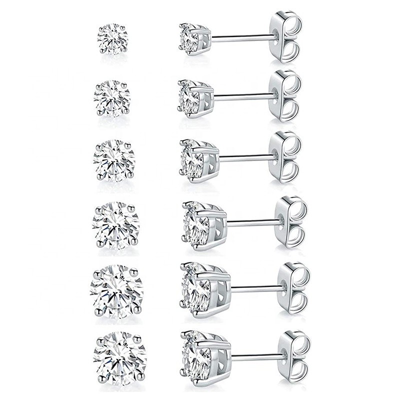 Sterling Silver Stud Earrings Factory - 18K Gold Plated Round Cubic Zirconia Kids