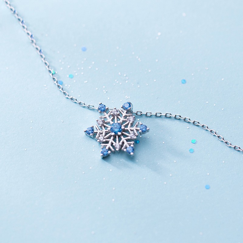 925 Sterling Silver Pendant Necklace Manufacturer - Blue Cubic Zircon Sapphire Snowflake