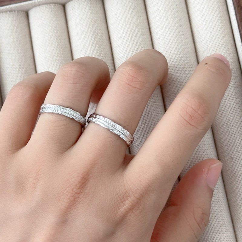 S925 Couple Ring Manufacturer - Feather Student Simple Hipster Opening Adjustable