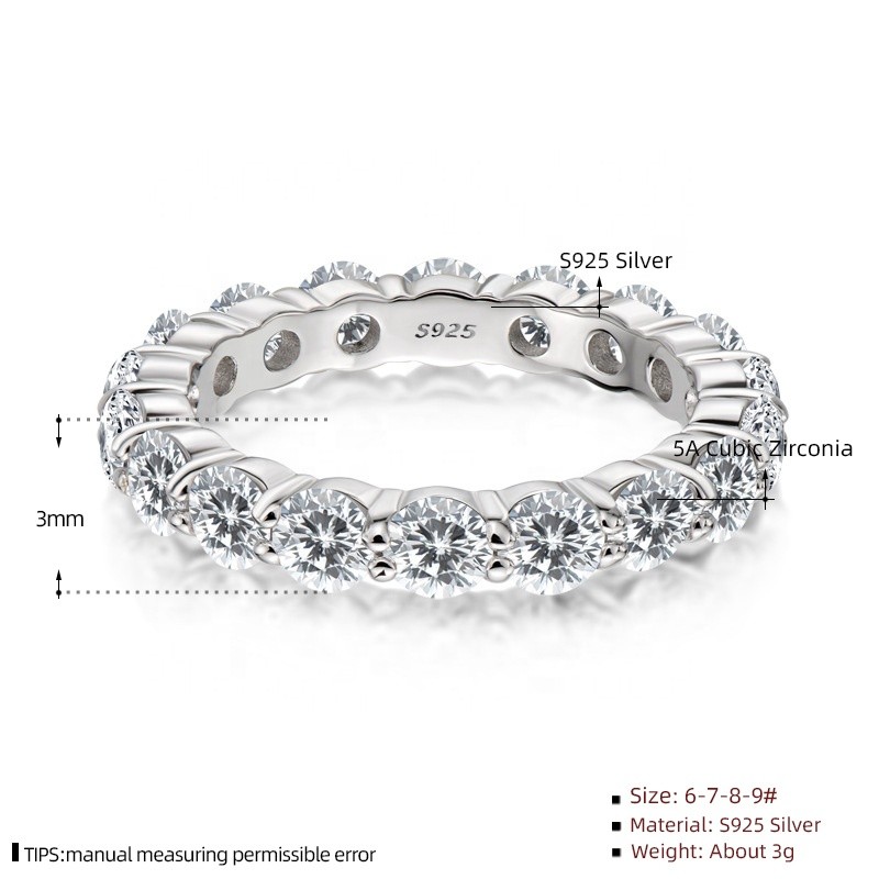 925 Sterling Silver Eternity Ring Factory - Pave 3mm Cubic Zirconia Engagement Band