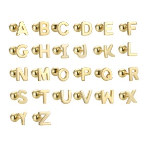 Alphabet Stud Earrings Manufacturer - Screw Back Designer Letters A-Z 18K Gold
