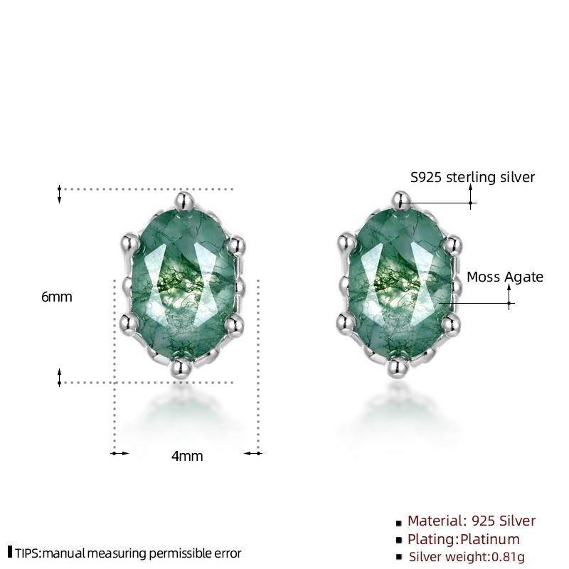 925 Sterling Silver Stud Earrings Supplier - Natural Moss Agate Teardrop Green Gems