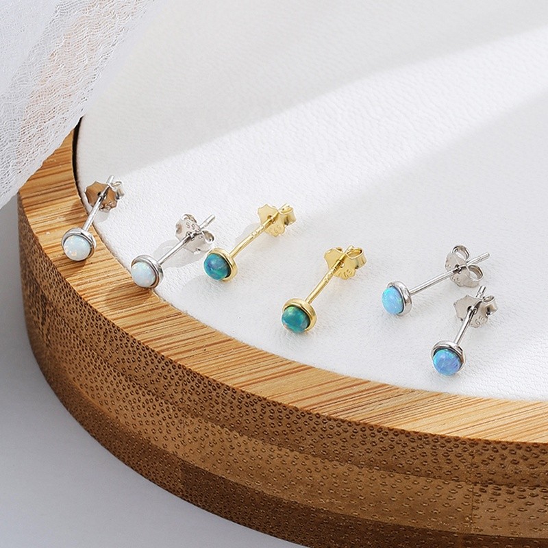925 Sterling Silver Earrings Factory - Exquisite Opal Blue Cute Small Studs Gift
