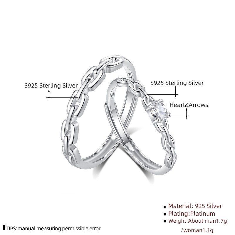 Sterling Silver Couple Rings Supplier - Adjustable Diamond Engagement Ring Set Wedding