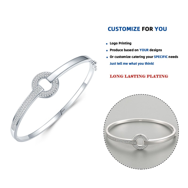 925 Sterling Silver Finger Bracelets Supplier - Simple Round Clear CZ Wedding Accessories