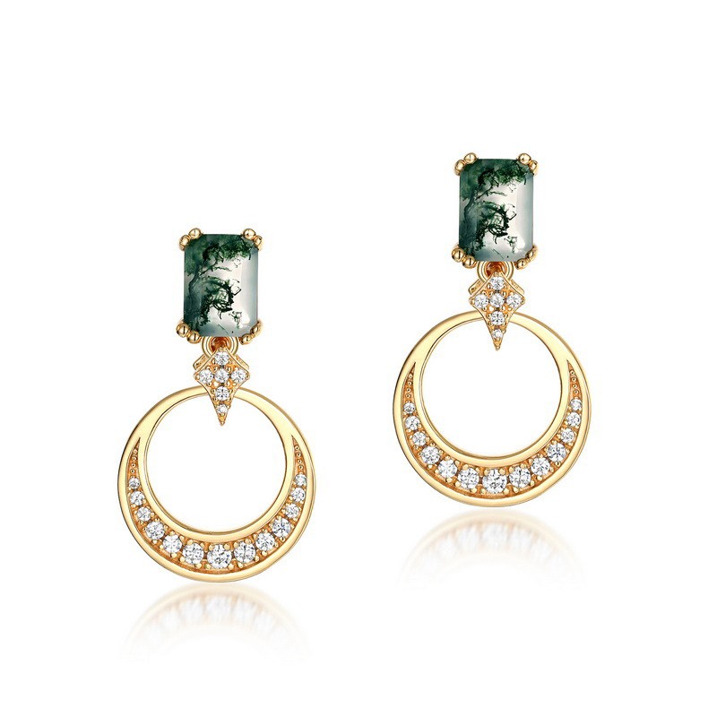 Sterling Silver Earrings Manufacturer - Gold Plated Rectangle Agate Cubic Zirconia