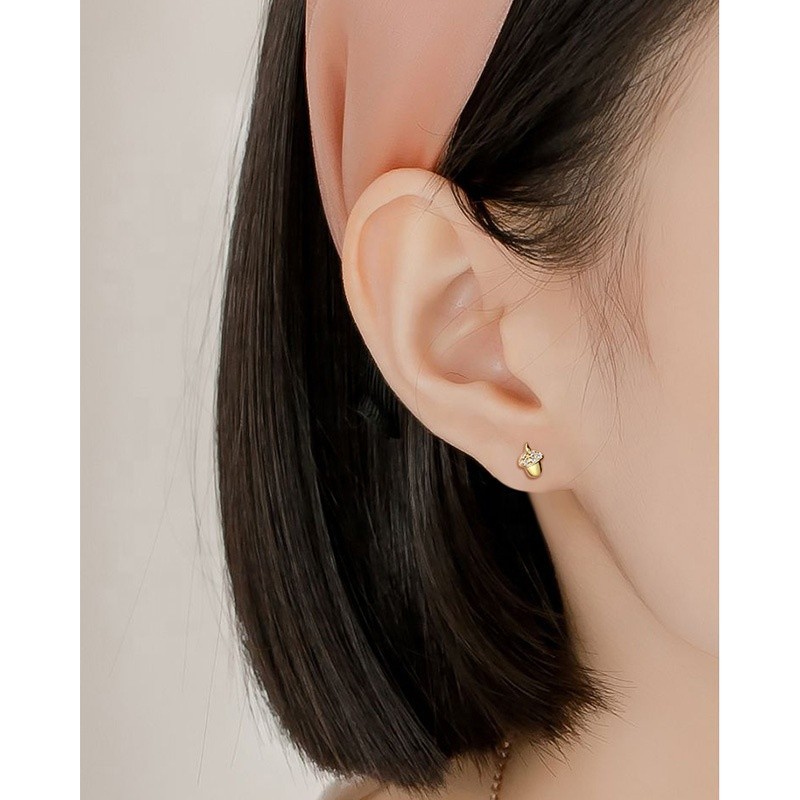 925 Sterling Silver Stud Earrings Factory - Mini Toddler Girls Cute Acorn Screw Back