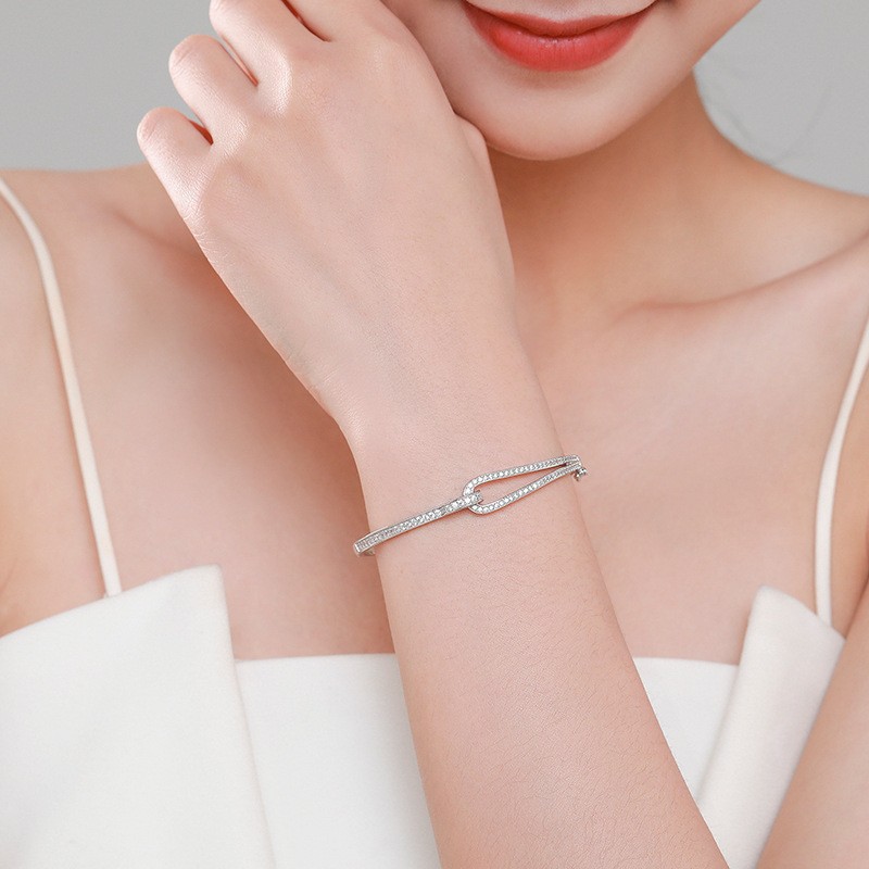 925 Sterling Silver Bracelet Supplier - Irregular Geometric Dazzling Clear Zircon