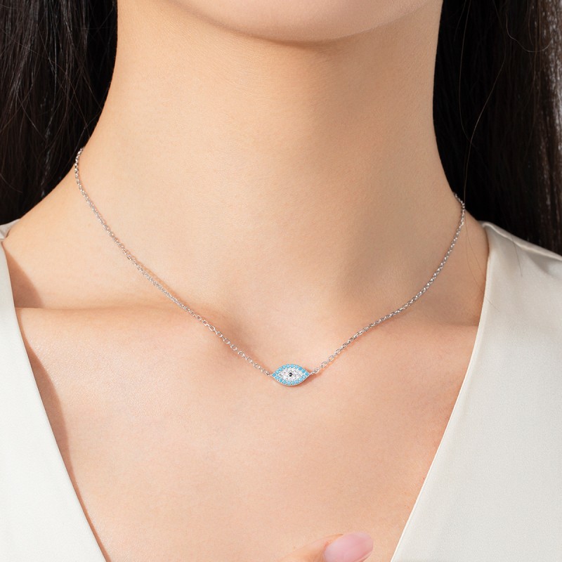 925 Sterling Silver Evil Eye Necklace Supplier - Fashion Pave Zircon Diamond Lucky Pendant