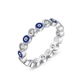 925 Sterling Silver Evil Eye Ring Manufacturer - New Arrival Pave Zircon Blue Design
