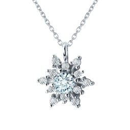 925 Sterling Silver Necklace Supplier - Christmas Charm Blue Cubic Zircon Snowflake