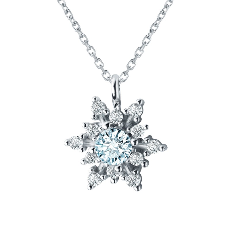 925 Sterling Silver Necklace Supplier - Christmas Charm Blue Cubic Zircon Snowflake