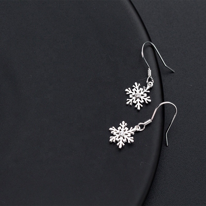 925 Sterling Silver Earrings Supplier - Snowflake Christmas Cubic Zirconia CZ Crystal