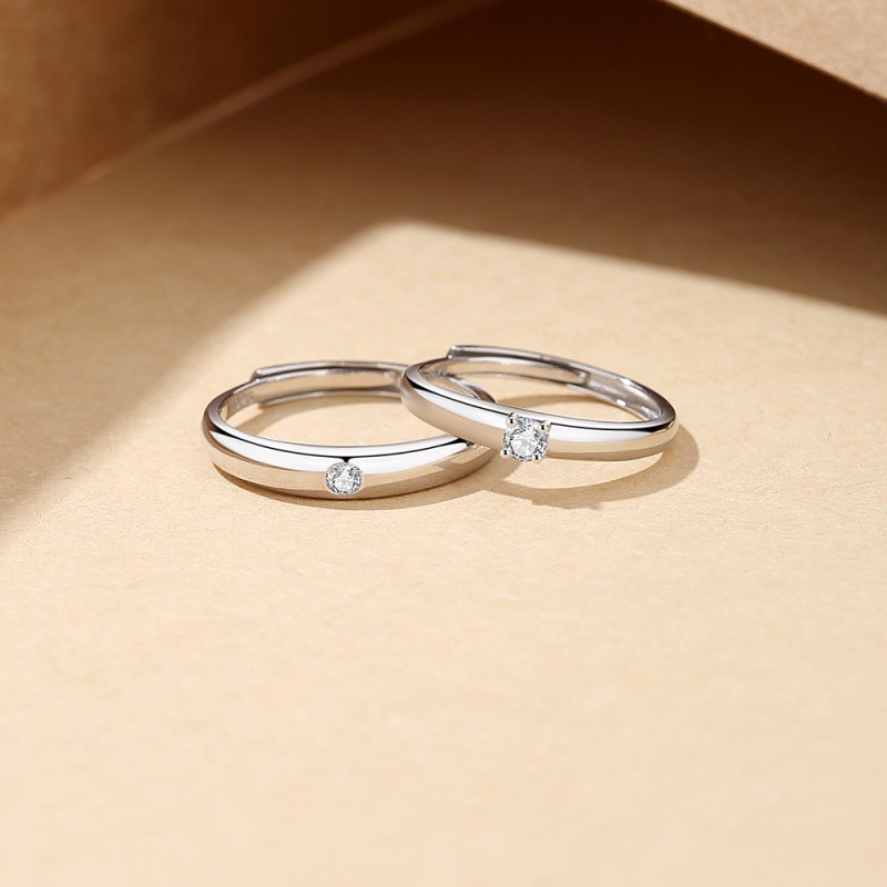 Silver Color Pair Rings Factory - Adjustable Couple Engagement Wedding Gift Wholesale