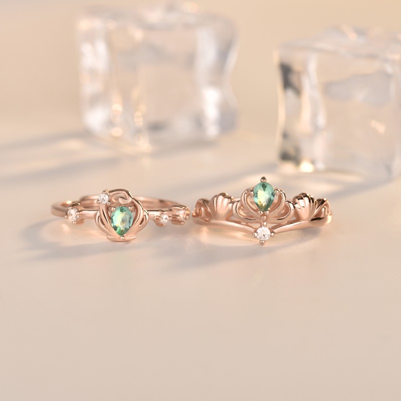 925 Sterling Silver Jewelry Set Factory - Cute Cartoon Ocean Green Zircon Mermaid