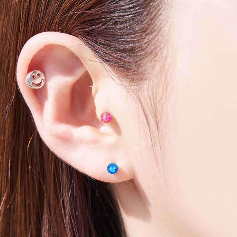 925 Sterling Silver Stud Earrings Supplier - Rhodium Plated Opal Ball Screw Back