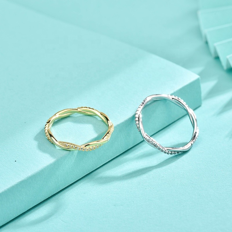 925 Sterling Silver Eternity Band Factory - Tiny Twisted Rope Cubic Zirconia White CZ