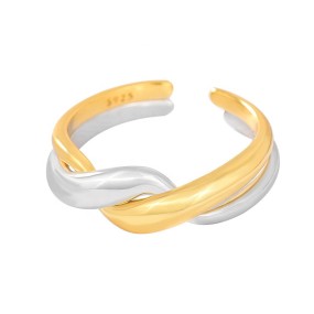 925 Sterling Silver Open Ring Supplier - INS Minimalist Irregular Wave Gold Color