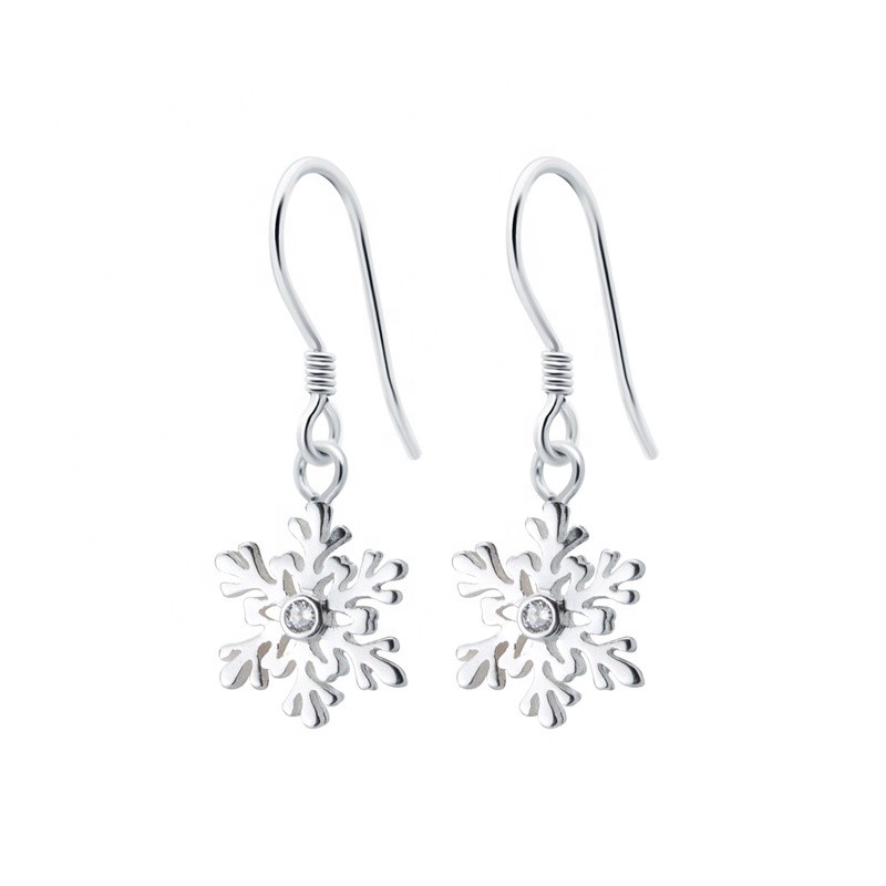 925 Sterling Silver Earrings Supplier - Snowflake Christmas Cubic Zirconia CZ Crystal