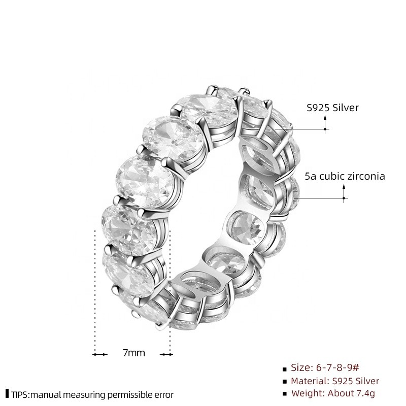 925 Sterling Silver Tennis Rings Factory - Iced Out Zircon Gemstone Oval Cut Baguette