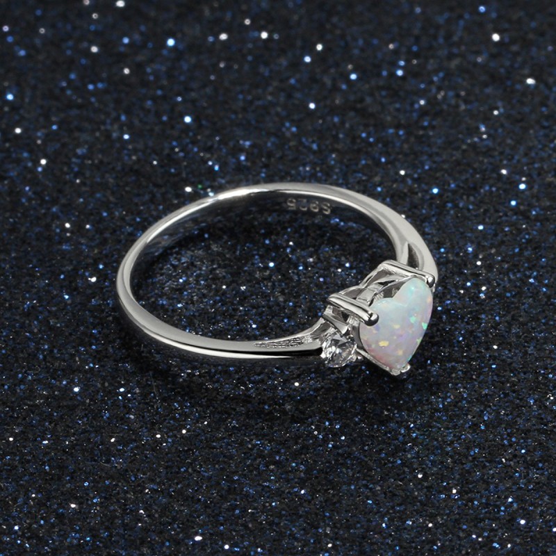 925 Sterling Silver Ring Manufacturer - Minimalist Heart Shape Opal Inlaid Zircon