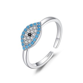 925 Sterling Silver Evil Eye Ring Supplier - Opening Ring Pave Zircon Women Jewelry