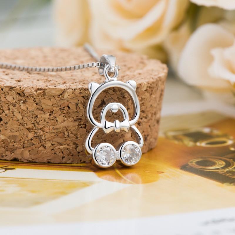 925 Sterling Silver Pendant Factory - Cartoon Zircon CZ Cute Little Bear Teenagers