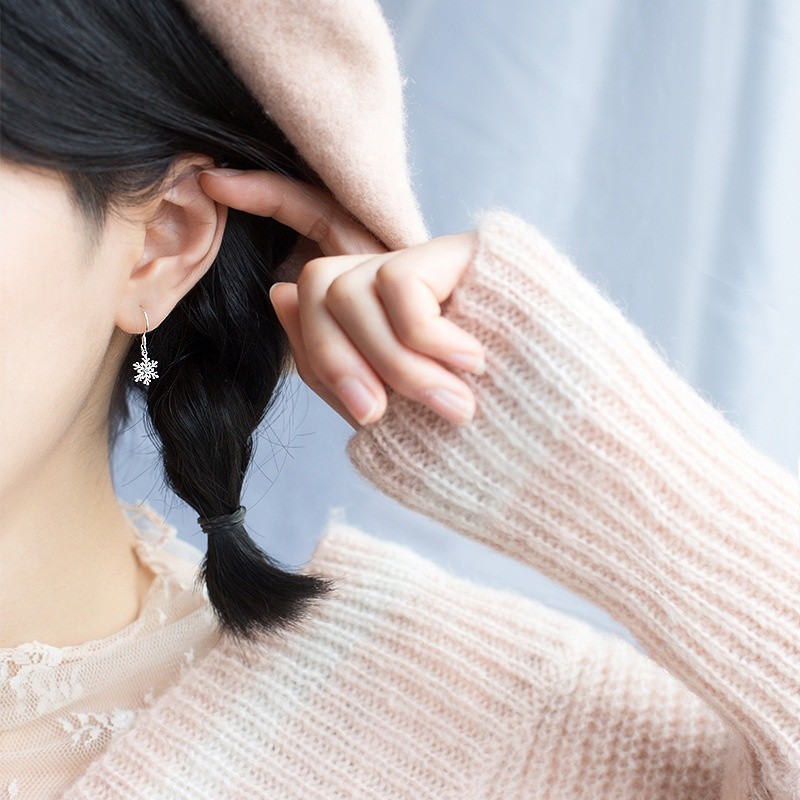 925 Sterling Silver Earrings Supplier - Snowflake Christmas Cubic Zirconia CZ Crystal