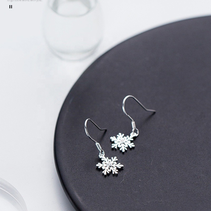 925 Sterling Silver Earrings Supplier - Snowflake Christmas Cubic Zirconia CZ Crystal