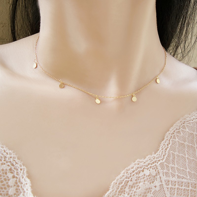 925 Sterling Silver Choker Necklace Manufacturer - Dainty Tiny Coin High-Polished Gold