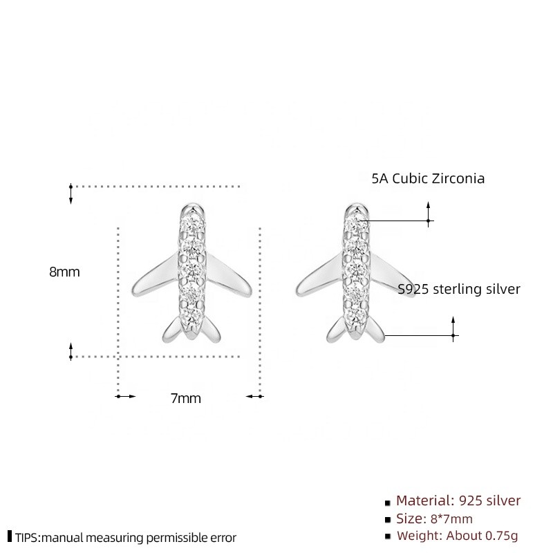 925 Sterling Silver Earrings Manufacturer - Airplane Cartilage Cubic Zirconia Cute