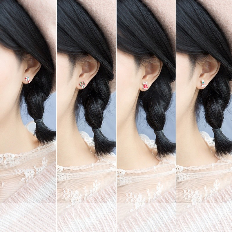 925 Silver Stud Earrings Supplier - Snowman Deer Bell Christmas Tree Fine Jewelry