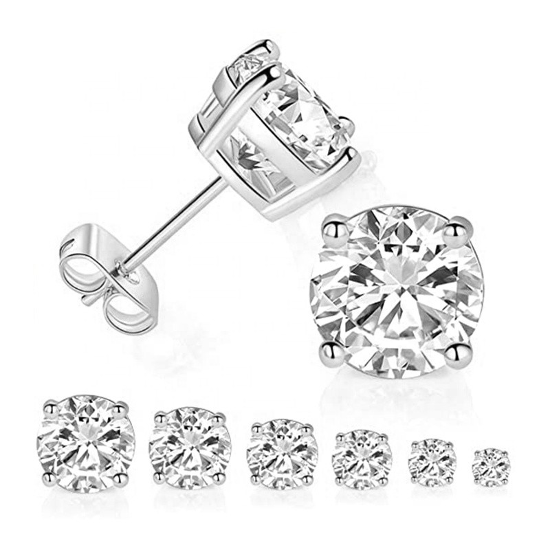 Sterling Silver Stud Earrings Factory - 18K Gold Plated Round Cubic Zirconia Kids