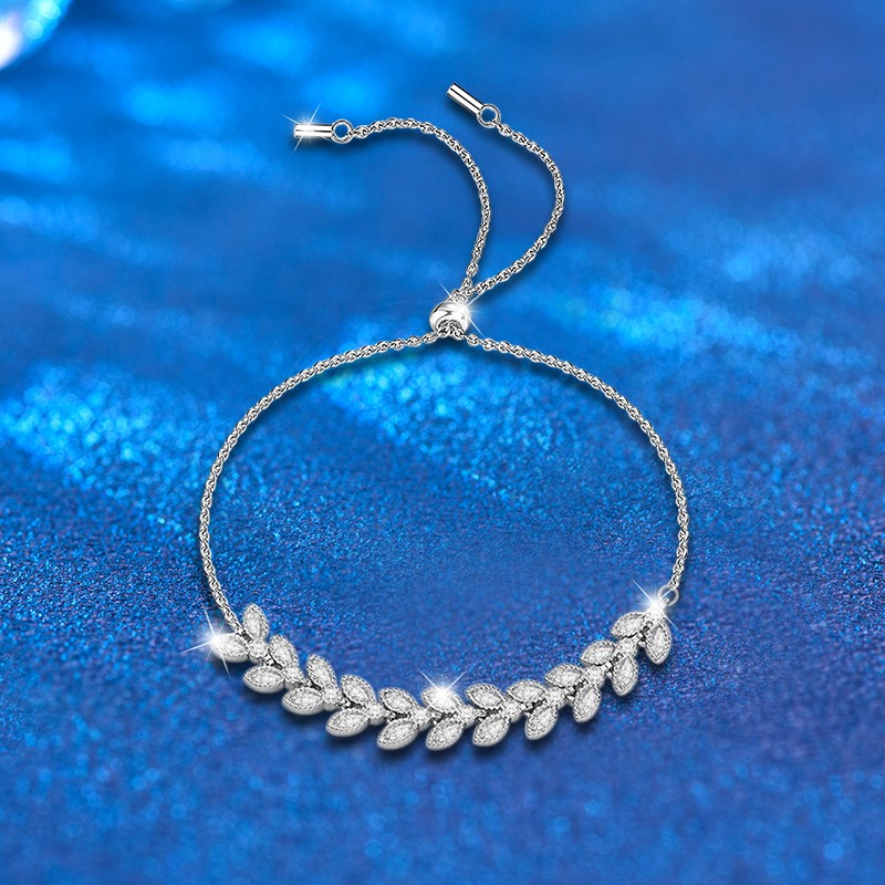 925 Sterling Silver Bracelet Manufacturer - Adjustable Ear of Wheat Moissanite Fine Jewelry