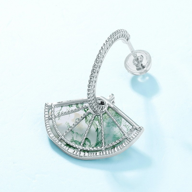 925 Sterling Silver Earrings Factory - Chinese Style Sector Drop Natural Gemstone